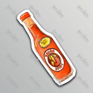 A sticker of an illustration of a red bottle of hot sauce labeled Neurospicy.